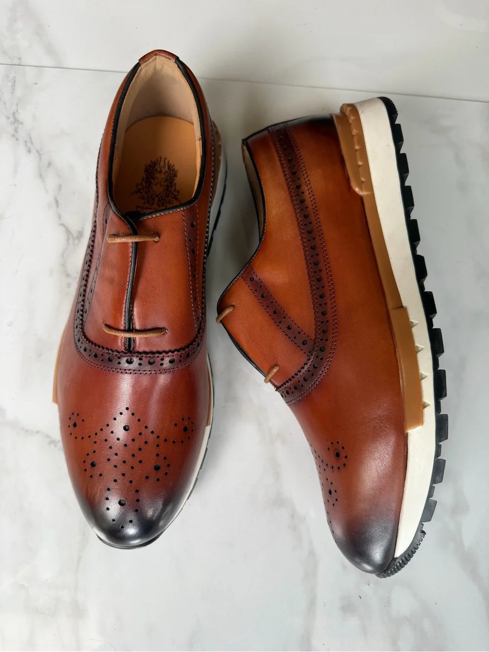 Men's Tan Burnished Wingtip Derby Shoes